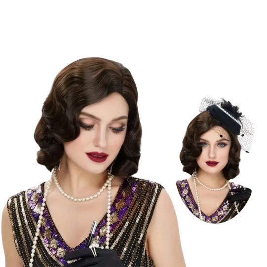 Cosplay Wig Classical 80s Water Wave Synthetic Fiber Hair Replacement Wig Brown