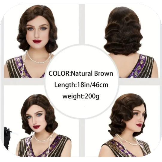 Cosplay Wig Classical 80s Water Wave Synthetic Fiber Hair Replacement Wig Brown