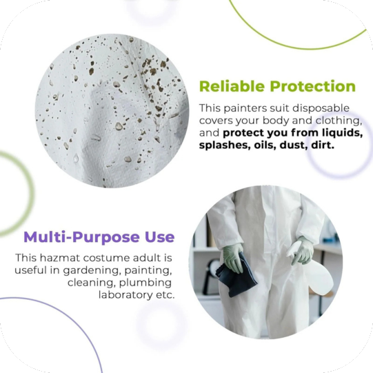 Coveralls 3X-Large White Hazmat Suit with Hood, Zipper Waterproof Lab Coveralls