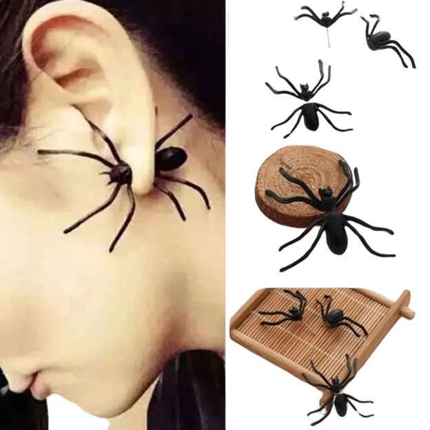 Spider Stud Earrings, Girls 3D Creepy Black Spider Ear Stud Earrings