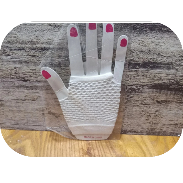 Fishnet Gloves 80s Costume Accessories Fingerless Short Fish Net Glove White