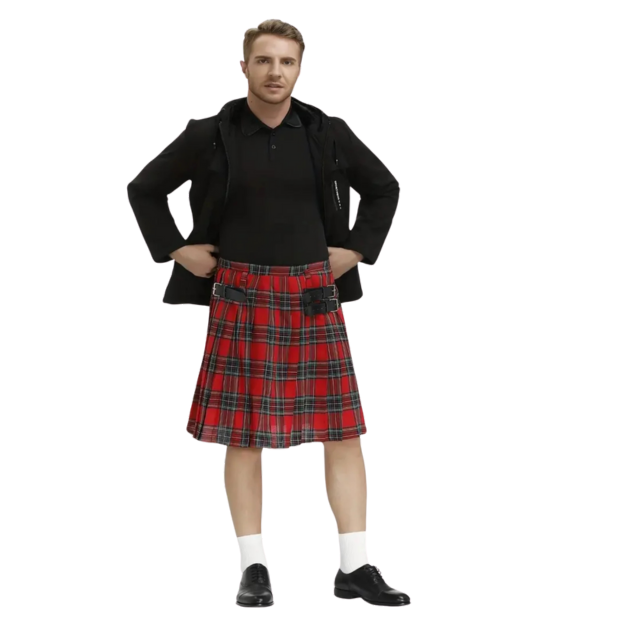 Plaid Pleated Skirt Scottish Short Skirt Traditional Kilt Red / XL(36)