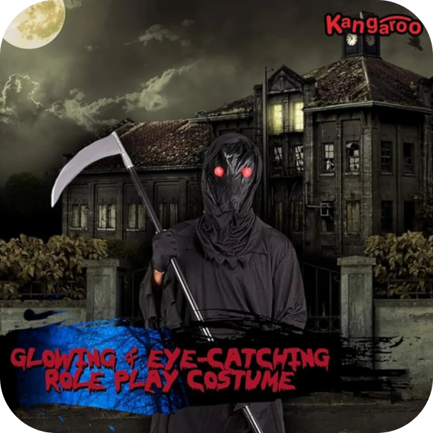 Grim Reaper Costume For Kids Costume With Glowing Red Eyes Youth MED 8-10