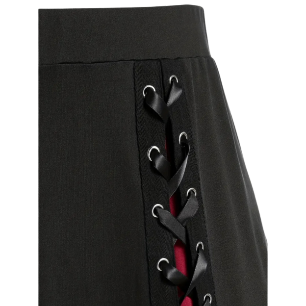 Pleated Tie Front Skirt Casual High Waist Skirt Women's Clothing Burgundy XXL 14