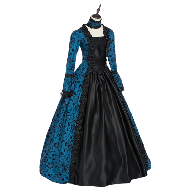 Renaissance Gothic Dress Ball Gown Vampire Halloween Costume XL Blue & Black