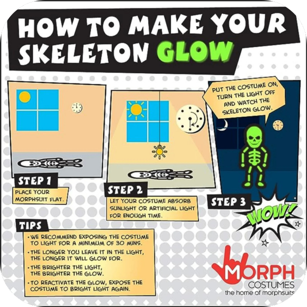 Morph Glow In The Dark Skeleton Costume For Kids Unisex Halloween Costume Large