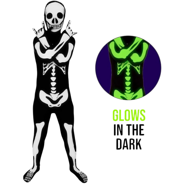 Morph Glow In The Dark Skeleton Costume For Kids Unisex Halloween Costume Large