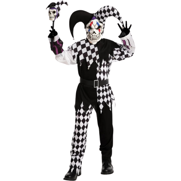Halloween Evil Jester Clown Kids Costume with Mask Scary Clown Costume L 10-12