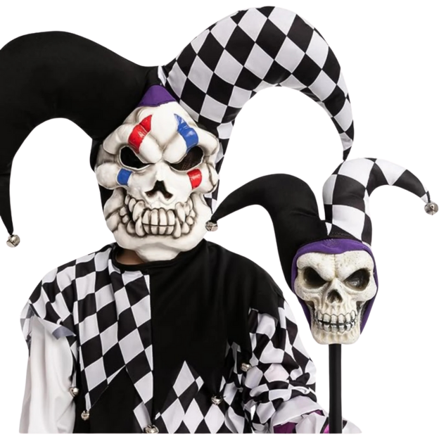Halloween Evil Jester Clown Kids Costume with Mask Scary Clown Costume L 10-12