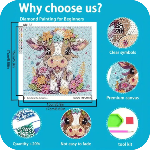 5D Diamond Painting Kit Baby Elephant Mosaic Art, Full Drill for Beginners 7"x7"