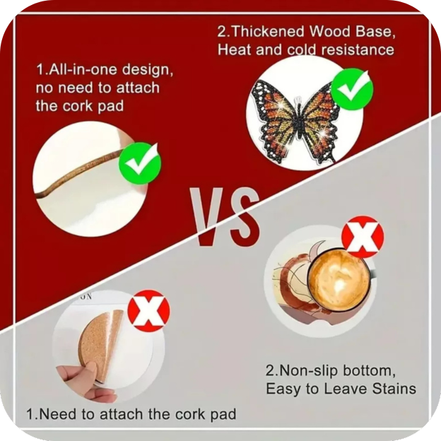 10pcs Butterfly Diamond Painting Coasters Kit Round Diamond Shaped With Holder