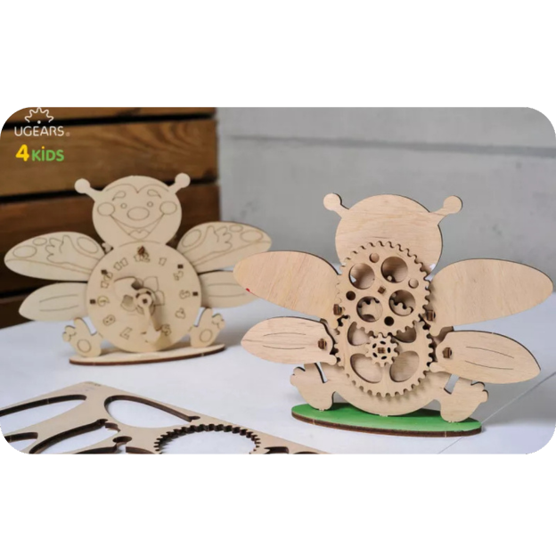 3D Puzzle Kids Clock DIY Mechanical Wooden Puzzle + Bonus Paint