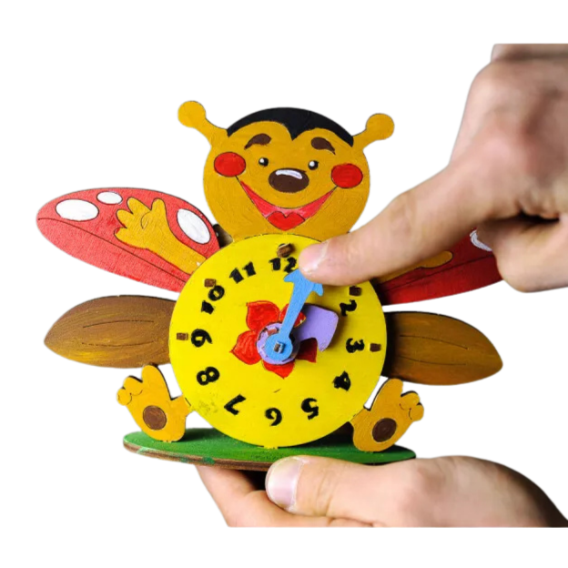 3D Puzzle Kids Clock DIY Mechanical Wooden Puzzle + Bonus Paint