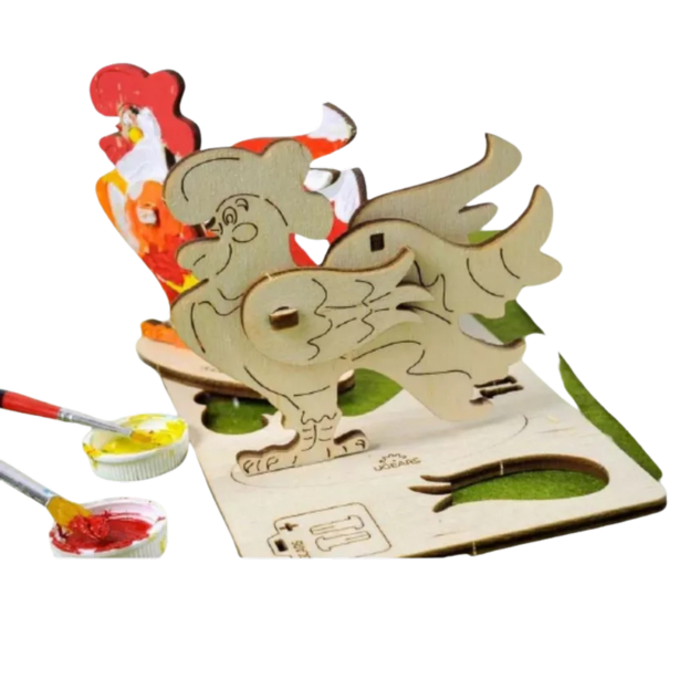 UGears Build and Paint Model Cockerel, complete with a BONUS PAINT KIT!