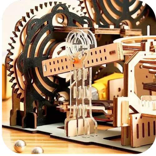 3D Wooden Puzzle Marble Run Set Mechanical Model Kit + Motor Brainteaser Puzzle