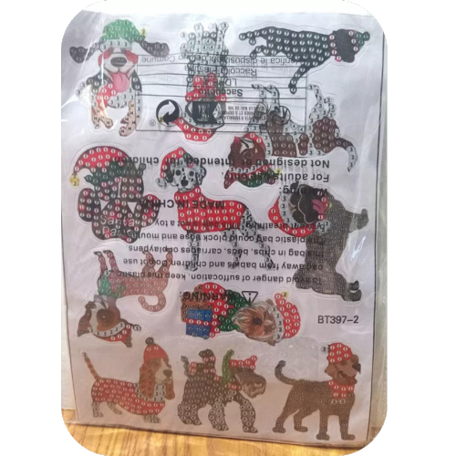 23pcs DIY Rhinestone Painting Stickers Handcraft Stickers Christmas Puppy Round
