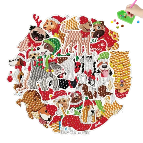 23pcs DIY Rhinestone Painting Stickers Handcraft Stickers Christmas Puppy Round