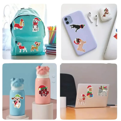 23pcs DIY Rhinestone Painting Stickers Handcraft Stickers Christmas Puppy Round