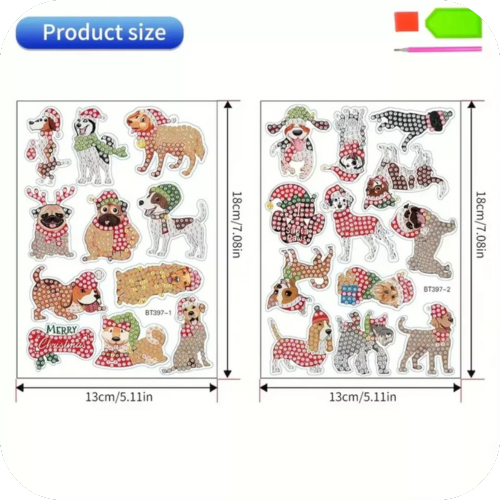 23pcs DIY Rhinestone Painting Stickers Handcraft Stickers Christmas Puppy Round
