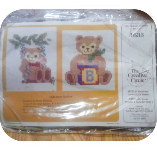 NEW The Creative Circle Bear Babies Embroidery Cross Stitch Kit #1633
