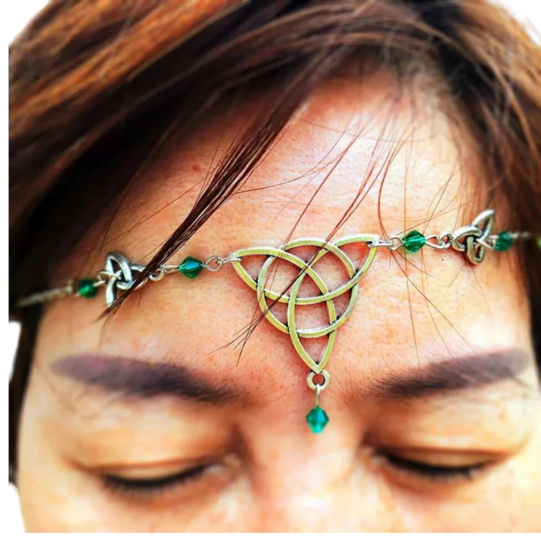 Gothic Irish Knot Head Piece Crystal Magic Wizard Rune Symbol Hair Access Black