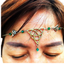 Load image into Gallery viewer, Gothic Irish Knot Head Piece Crystal Magic Wizard Rune Symbol Hair Access Black
