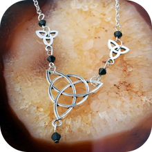 Load image into Gallery viewer, Gothic Irish Knot Head Piece Crystal Magic Wizard Rune Symbol Hair Access Black
