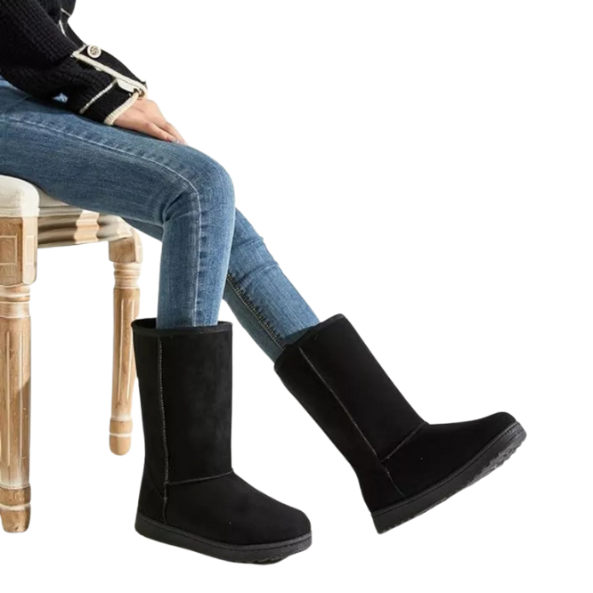 Snow Boots Cow Suede Leather Mid-calf Fur Lined Outdoor Ankle Booties Black,US6