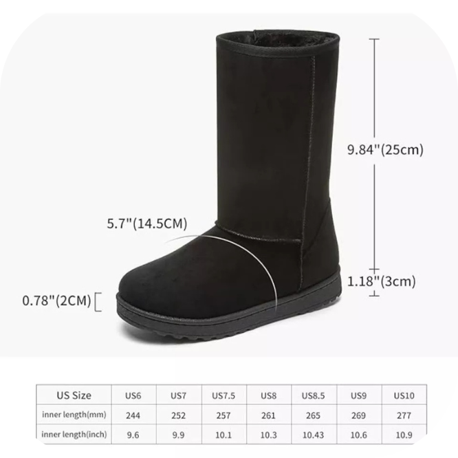 Snow Boots Cow Suede Leather Mid-calf Fur Lined Outdoor Ankle Booties Black,US6