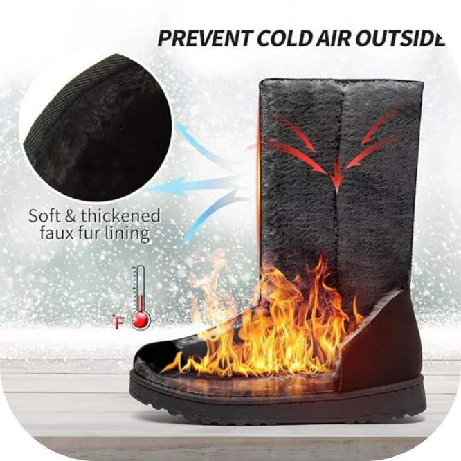 Snow Boots Cow Suede Leather Mid-calf Fur Lined Outdoor Ankle Booties Black,US6