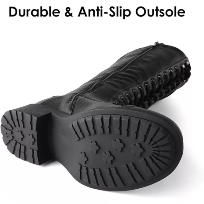 Georgia Black Faux Leather Pu Knee High Riding Combat Boots - 12 M US