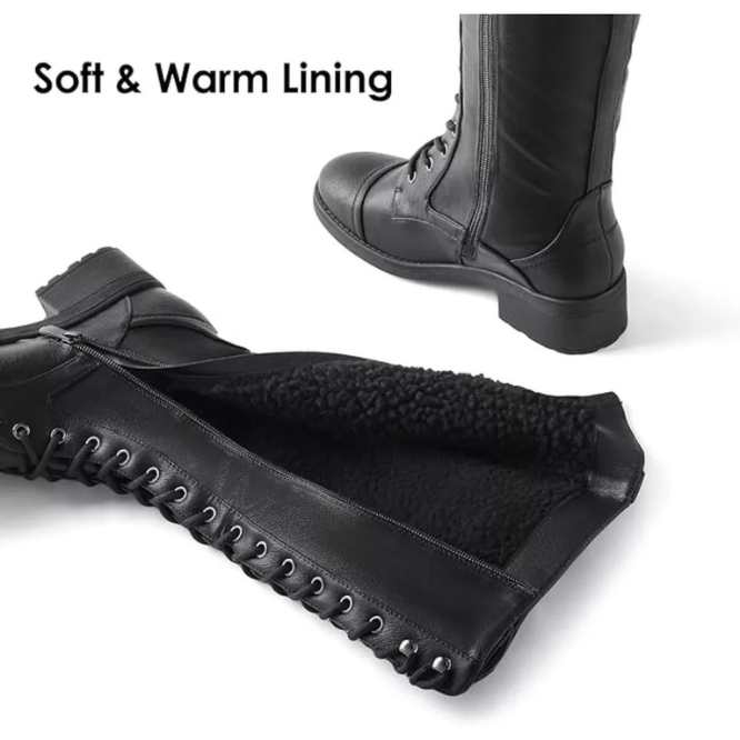 Georgia Black Faux Leather Pu Knee High Riding Combat Boots - 12 M US