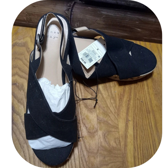 9.5 A NEW DAY TRISTA CROSS TOE WOVEN PLATFORM BUCKLE BACK SANDALS, BLACK NWOB