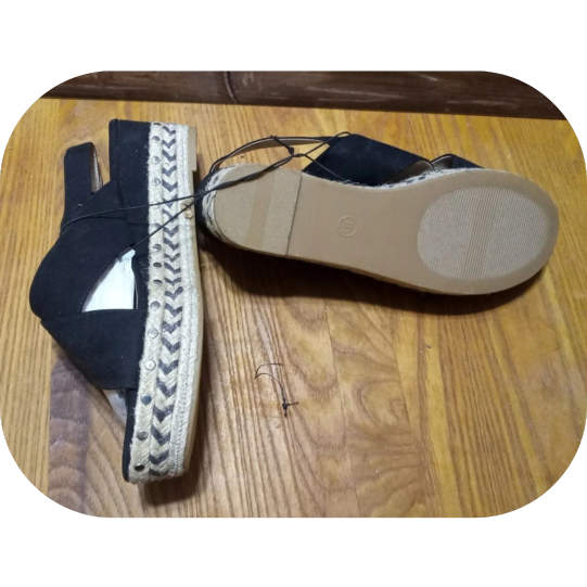 9.5 A NEW DAY TRISTA CROSS TOE WOVEN PLATFORM BUCKLE BACK SANDALS, BLACK NWOB