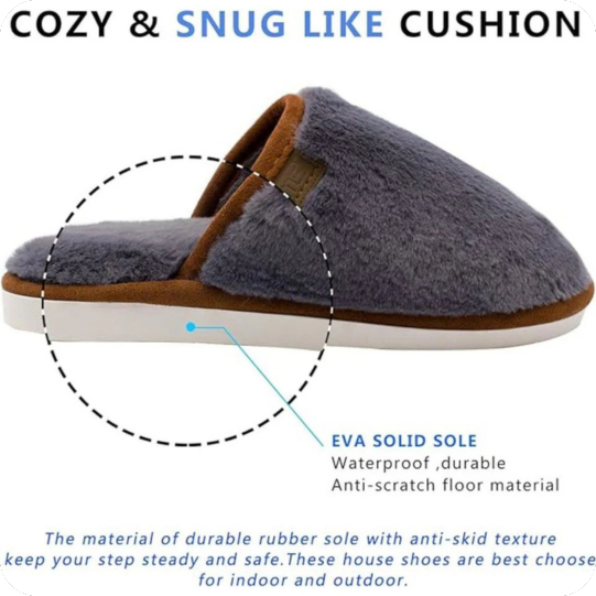 Slipper Soft Plush Fleece House Slippers Anti-Slip Warm Cozy Wool Navy Blue 9