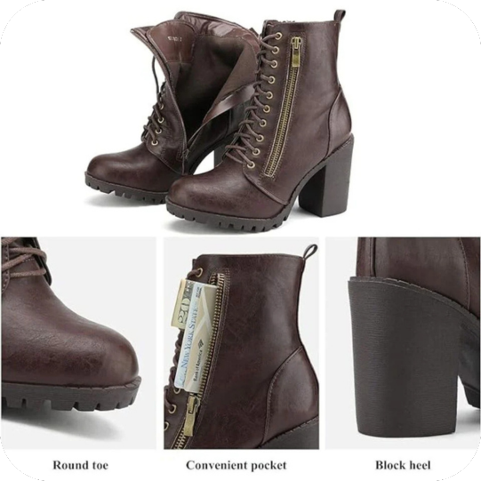 Women’s Chunky Heel Ankle Booties Zippered boots Brown 8.5