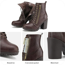 Load image into Gallery viewer, Women’s Chunky Heel Ankle Booties Zippered boots Brown 8.5
