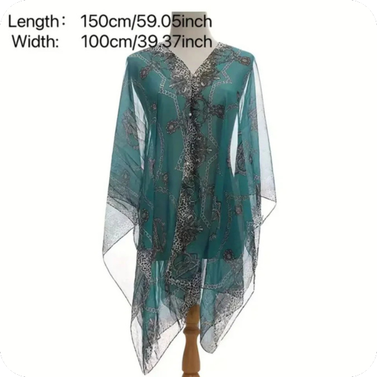 Lightweight Chiffon Shawl Thin Breathable Sunscreen Silky Smock Women's Green