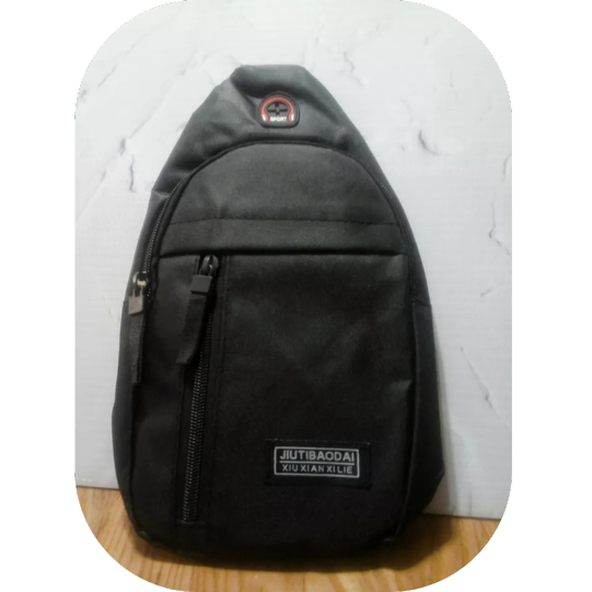 Black Nylon Leisure Sports Travel Chest Bag, Zipper Closure With Headphone Port