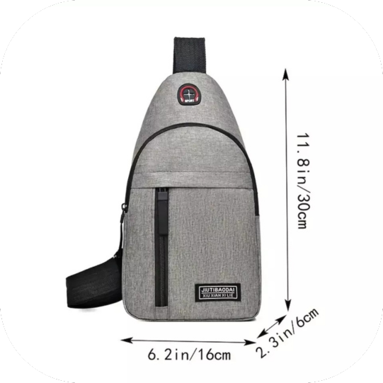 Black Nylon Leisure Sports Travel Chest Bag, Zipper Closure With Headphone Port