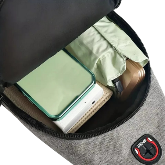 Black Nylon Leisure Sports Travel Chest Bag, Zipper Closure With Headphone Port