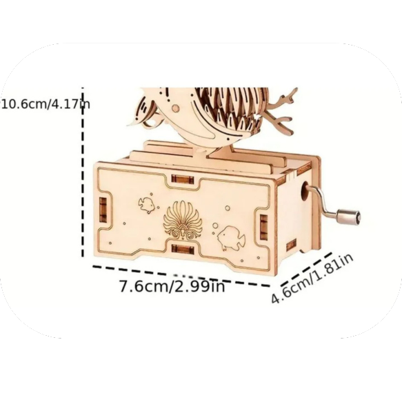 3D Seahorse Wooden Puzzle Music Box Model Kit Toy Carved Handmade Mechanical Toy