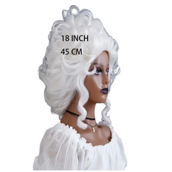 Costume Wig Royal Court Hat Wig, Role Playing 18" Wig, Pure White Cosplay Wig
