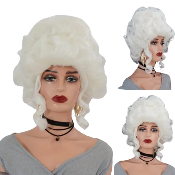 Costume Wig Royal Court Hat Wig, Role Playing 18" Wig, Pure White Cosplay Wig