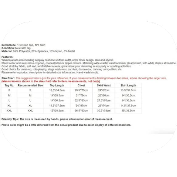 Schoolgirl Cheerleading Costume 2 Piece Fancy Crop Top Mini Skirt Outfit Black L