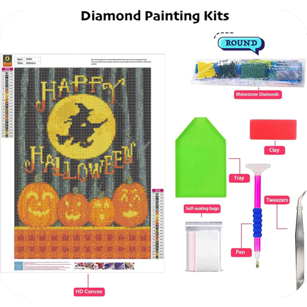 Witch Diamond Painting Halloween Gem Art Kits 12x16inch