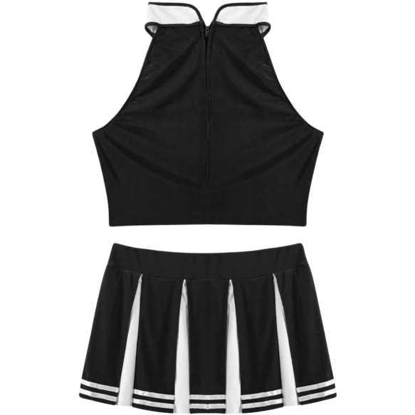 Schoolgirl Cheerleading Costume 2 Piece Fancy Crop Top Mini Skirt Outfit Black L