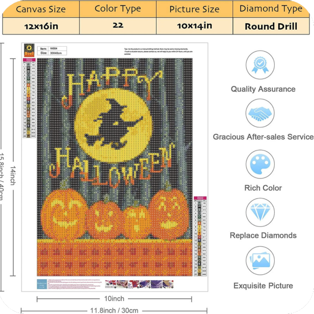 Witch Diamond Painting Halloween Gem Art Kits 12x16inch