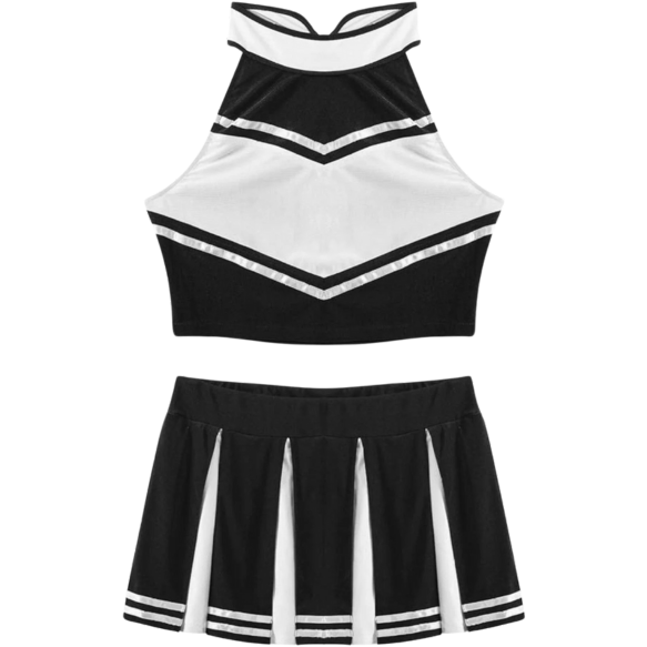 Schoolgirl Cheerleading Costume 2 Piece Fancy Crop Top Mini Skirt Outfit Black L