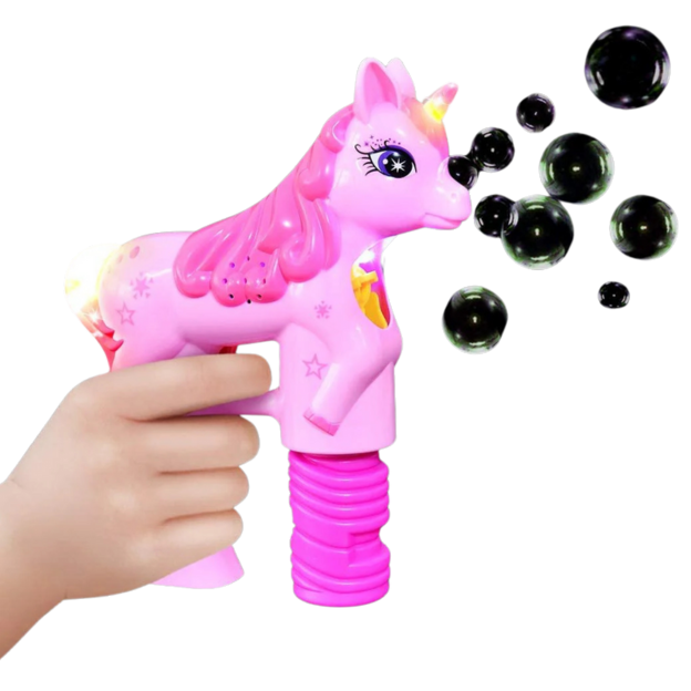Unicorn Bubble Gun Bubble Blaster Toy for Party Favors Parent-Friendly Sound-Free Design, Extra Refill Bottle and Batteries Included